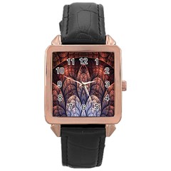 Abstract Fractal Rose Gold Leather Watch  by Simbadda