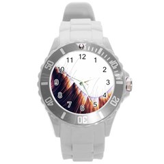 Abstract Lines Round Plastic Sport Watch (l) by Simbadda