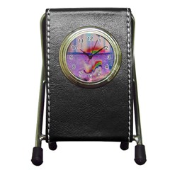 Glitch Art Abstract Pen Holder Desk Clocks by Simbadda