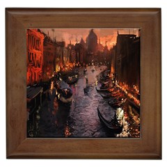 River Venice Gondolas Italy Artwork Painting Framed Tiles by Simbadda