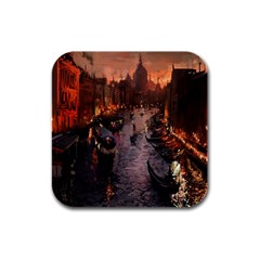 River Venice Gondolas Italy Artwork Painting Rubber Square Coaster (4 Pack)  by Simbadda