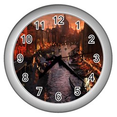 River Venice Gondolas Italy Artwork Painting Wall Clocks (silver)  by Simbadda