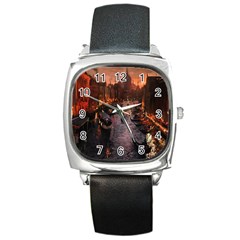 River Venice Gondolas Italy Artwork Painting Square Metal Watch by Simbadda