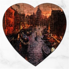 River Venice Gondolas Italy Artwork Painting Jigsaw Puzzle (heart) by Simbadda