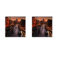 River Venice Gondolas Italy Artwork Painting Cufflinks (square) by Simbadda