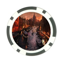 River Venice Gondolas Italy Artwork Painting Poker Chip Card Guard by Simbadda