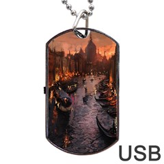 River Venice Gondolas Italy Artwork Painting Dog Tag Usb Flash (one Side) by Simbadda