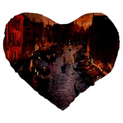 River Venice Gondolas Italy Artwork Painting Large 19  Premium Heart Shape Cushions by Simbadda