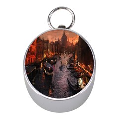 River Venice Gondolas Italy Artwork Painting Mini Silver Compasses