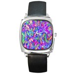 Abstract Trippy Bright Sky Space Square Metal Watch Front