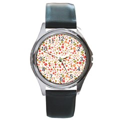 Floral Pattern Round Metal Watch