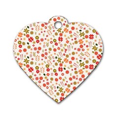 Floral Pattern Dog Tag Heart (one Side) by Valentinaart