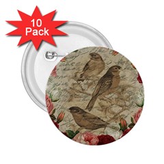 Vintage Birds 2 25  Buttons (10 Pack)  by Valentinaart