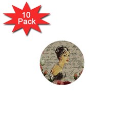 Vintage Girl 1  Mini Buttons (10 Pack)  by Valentinaart