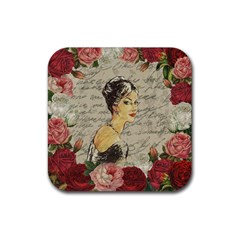 Vintage Girl Rubber Coaster (square)  by Valentinaart