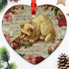 Vintage Kitten  Heart Ornament (two Sides) by Valentinaart