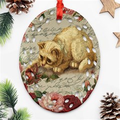 Vintage Kitten  Oval Filigree Ornament (two Sides) by Valentinaart