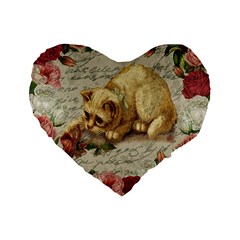 Vintage Kitten  Standard 16  Premium Flano Heart Shape Cushions by Valentinaart