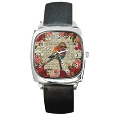 Vintage Bird Square Metal Watch by Valentinaart