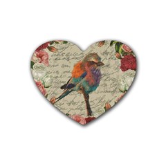 Vintage Bird Rubber Coaster (heart)  by Valentinaart