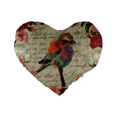 Vintage Bird Standard 16  Premium Heart Shape Cushions by Valentinaart