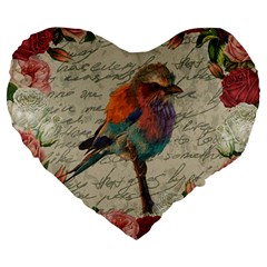 Vintage Bird Large 19  Premium Flano Heart Shape Cushions by Valentinaart