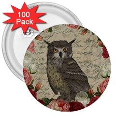 Vintage Owl 3  Buttons (100 Pack)  by Valentinaart