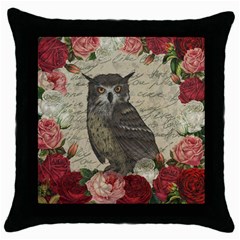 Vintage Owl Throw Pillow Case (black) by Valentinaart