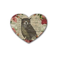 Vintage Owl Rubber Coaster (heart)  by Valentinaart