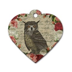 Vintage Owl Dog Tag Heart (one Side) by Valentinaart