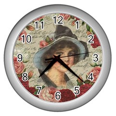 Vintage Girl Wall Clocks (silver)  by Valentinaart