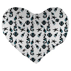 Seahorse Pattern Large 19  Premium Heart Shape Cushions