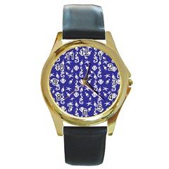 Seahorse Pattern Round Gold Metal Watch by Valentinaart