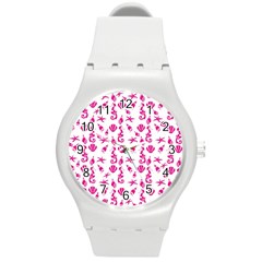 Seahorse Pattern Round Plastic Sport Watch (m) by Valentinaart