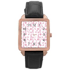 Seahorse Pattern Rose Gold Leather Watch  by Valentinaart