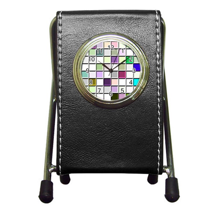 Color Tiles Abstract Mosaic Background Pen Holder Desk Clocks