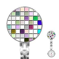 Color Tiles Abstract Mosaic Background Stainless Steel Nurses Watch by Simbadda