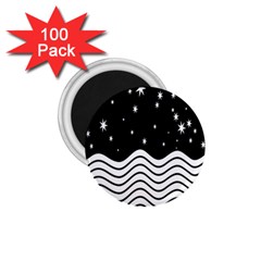 Black And White Waves And Stars Abstract Backdrop Clipart 1 75  Magnets (100 Pack)  by Simbadda