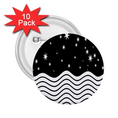 Black And White Waves And Stars Abstract Backdrop Clipart 2 25  Buttons (10 Pack)  by Simbadda