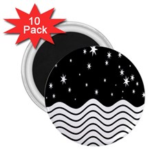 Black And White Waves And Stars Abstract Backdrop Clipart 2 25  Magnets (10 Pack)  by Simbadda