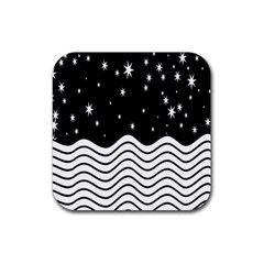 Black And White Waves And Stars Abstract Backdrop Clipart Rubber Coaster (square)  by Simbadda