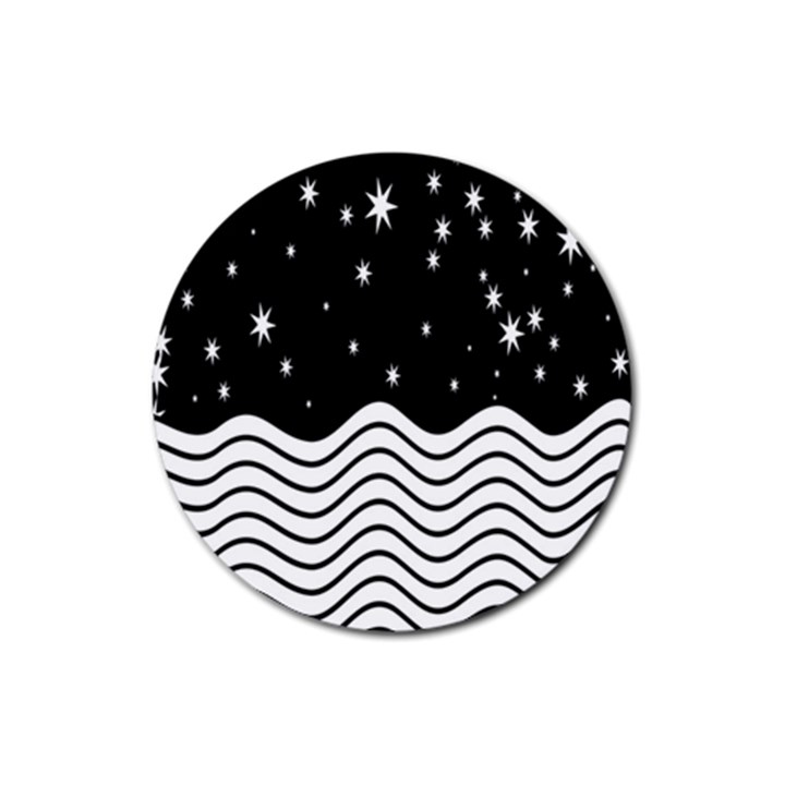 Black And White Waves And Stars Abstract Backdrop Clipart Rubber Round Coaster (4 pack) 