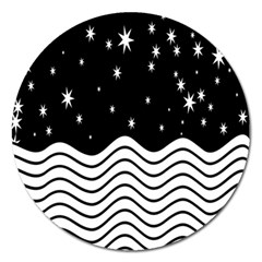 Black And White Waves And Stars Abstract Backdrop Clipart Magnet 5  (round) by Simbadda