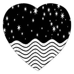 Black And White Waves And Stars Abstract Backdrop Clipart Jigsaw Puzzle (heart) by Simbadda