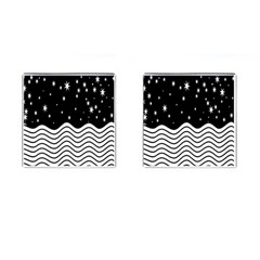 Black And White Waves And Stars Abstract Backdrop Clipart Cufflinks (square) by Simbadda