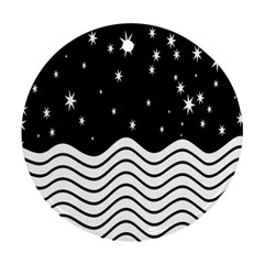 Black And White Waves And Stars Abstract Backdrop Clipart Round Ornament (two Sides) by Simbadda