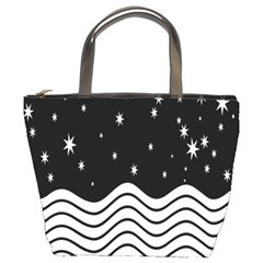 Black And White Waves And Stars Abstract Backdrop Clipart Bucket Bags by Simbadda