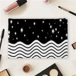 Black And White Waves And Stars Abstract Backdrop Clipart Cosmetic Bag (Large)  Back