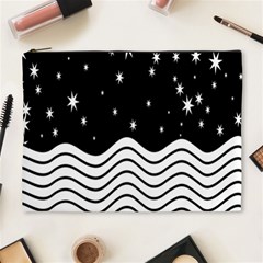 Black And White Waves And Stars Abstract Backdrop Clipart Cosmetic Bag (xl) by Simbadda