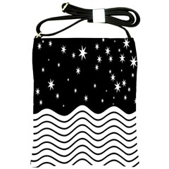 Black And White Waves And Stars Abstract Backdrop Clipart Shoulder Sling Bags by Simbadda